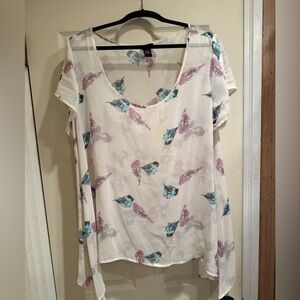 Torrid Cream Blouse with Pink and Blue Accents
